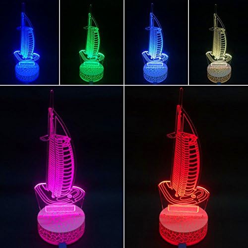 3D Illusion LED Night Light Burj Al Arab Sailing boat By AZALCO