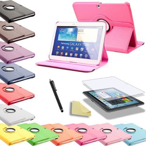 3in1 SET 360° Tab3 10.1 Schutzhülle + Folie + Pen Samsung Galaxy Tab 3 P5200 P5210 P5220 Tasche Etui (Pink)