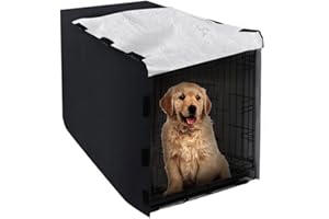 Frunimall Pet Dog Crate Cover, Black Windproof Pet Kennel Cover Durable 210D Oxford Cloth Puppy Cage Cover Provided for Wire Crate Indoor Outdoor Protection (M)