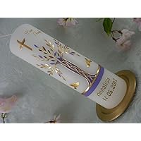 Taufkerze Baum des Lebens flieder gold Kreuz Tauben Taufkerzen Mädchen 250/70 mm mit Name und Datum