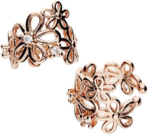 MYA art Women’s Earring Ear Cuff Earrings 925 Sterling Silver Rose Gold Gold-Plated, Flowers with 6 Cubic Zirconia MYASIOHR-23