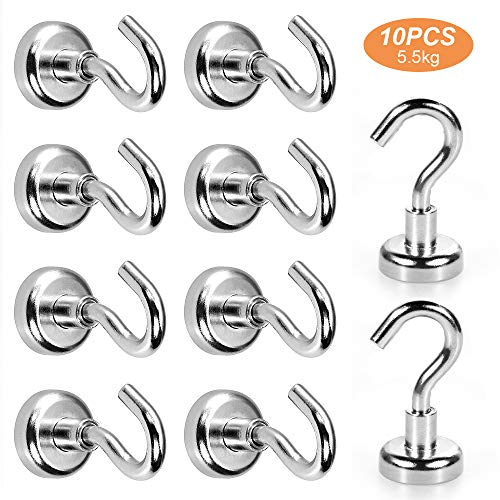 Lictin 10 pzas Ganchos magnéticos 5.5kg 12lbs de Fuerza de Atracción Imán Potente del Neodimio Ultra fuertes 16mm Diámetro