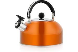 TYTOGE 3L Tea Kettle,Stainless Steel Whistling Camping Bottle,Lightweight Tea Pot for Camping Trips Hiking Cooking Barbecue (Orange)