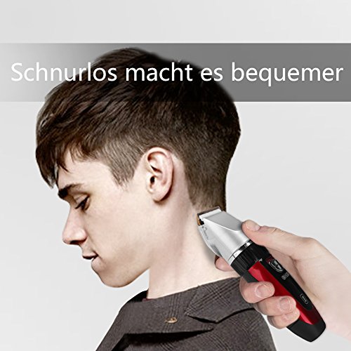 GHB Herren Kinder Profi Elektrischer Haarschneider Set Netz und Akkubetrieb Haarschneidemaschine mit 4 Aufsätzen Bartschneider Haartrimmer für Friseur Salon oder Privaten Gebrauch Rot - 7