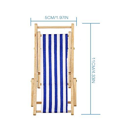 2PCS * 1:12 Miniature Foldable Dollhouse Beach Chair Model Toys Stripe Red/Blue Outdoor Chaise Longue Furniture Accessories (Radom Color)