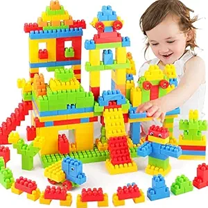 HRK Building Blocks for Kids Smart Activity Fun and Learning Train Blocks for Kids, Multi Color Building Bricks and Blocks for Kids,Bricks Toys Sets with Wheel, Block Game 100 Pieces , Multicolor