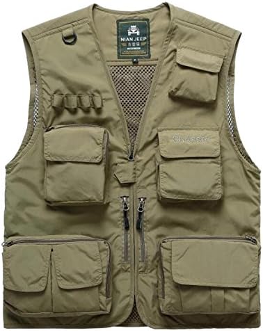 NBNNB Men's Casual Outdoor Removable Multi Function Breathable Mesh Quick Drying Fishing Vest Travel Photography Waistcoat (S, Khaki)