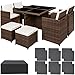 Produktbild TecTake Poly Rattan Aluminium 4+1+4 Sitzgruppe Cube 4 Stühle 1 Tisch 4 Hocker + Schutzhülle & Edelstahlschrauben - diverse Farben - (Schwarz Braun | Nr. 401985)
