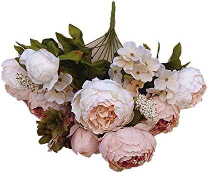 QIYUSHOW 1xBouquet Elegant Artificial Peony Silk Flowers Floral 8 Head Fake Leaf Home Disply Decor Decoration (Light Pink)