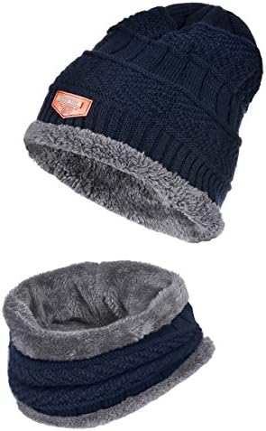 TinTop Warm Knitted Hat and Circle Scarf Men Winter Beanie Scarves Outdoor Sports Skiing Hat and Scarf Set