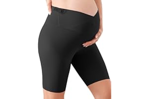 GroYolan Maternidad Pantalones Cortos,Leggings Premamá Cortos Embarazo,Ajustable Ropa Premamá Verano Mujer,Premamá Leggins Pantalones Cortos sobre el Vientre,Cintura Alta para hogar,Yoga,Deporte