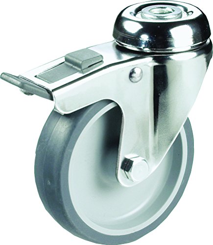 Preisvergleich Produktbild Edelstahl Apparaterollen ø 100 mm mit Feststeller und Rückenlochbohrung, rostfrei, Gummirad, Gleitlagerung, Lenkrolle, Edelstahl, VA, VA2, Inox