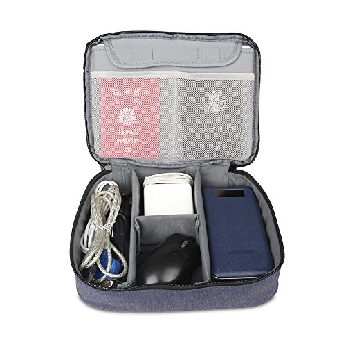 BUBM Mehrfachfunktion Kabelorganiser Tasche Reisetasche mit Doppelschichten für Elektronische Zubehöre wie Netzteil, Maus und USB Stricks(Groß, Dunkelblau) - 6