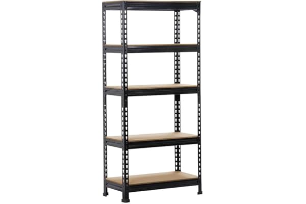 Yaheetech 5 Etagères de Rangement 150 x 70 x 30 cm Étagère Metallique Atelier/Garage/Cuisine Charge Lourde 150 kg par Niveau sans Boulons Noir