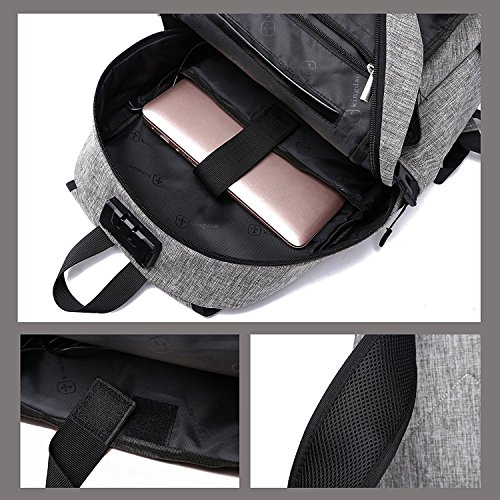 Lmeison Laptop-Rucksack mit USB-Ladeanschluss und Anti-Diebstahl Lock 12-16 Zoll Laptoptasche Wasserdichte Schulrucksack Unisex Daypack     Grau