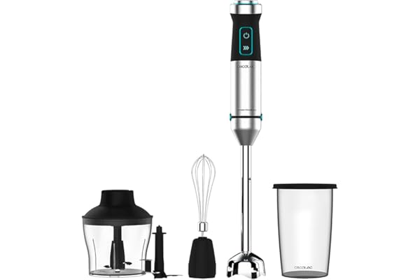 Cecotec Batidora de mano Power TitanBlack 1500 XL Cream&Crush. Potencia 1500 W, Cuchilla 4 hojas con revestimiento titanio, Pie XL, Campana antisalpicaduras, Velocidad ajustable, Función Turbo