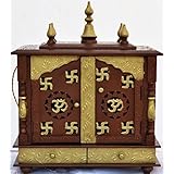 Jodhpur Handicrafts Wood and MDF Om and Swastika Home Temple/Pooja Mandir (Copper and Golden)