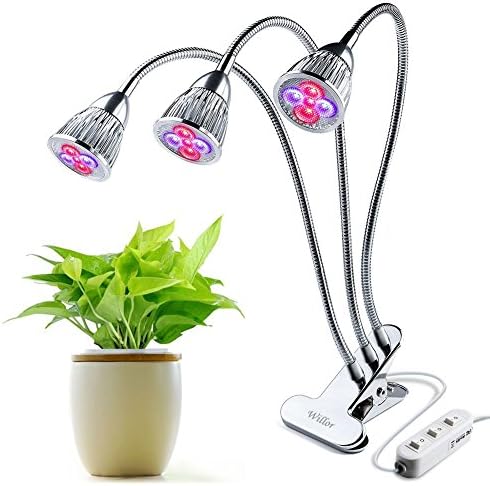 Willor 15W LED Plant Grow Lights, Three-Head Clip Desk Plant Grow Lamps with 360 Degree Flexible Gooseneck and Three Separate Control Switches for Office, Home, Indoor Garden