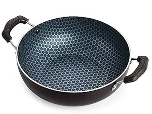 Nirlon Honeycomb Non Stick Aluminium Kadhai/Wok 22cm.25 Liter (Compatible with All Gas & stovetops Only)