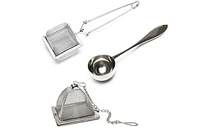 Set di 2 Infusori e 1 Cucchiaino da T&egrave; - 100% Acciaio Inossidabile, filer per t&egrave; di altissima qualit&agrave;, colino per il t&egrave;, - infusore per t&egrave; quadrato - 3 pezzi - durevole