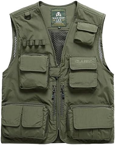 NBNNB Men's Casual Outdoor Removable Multi Function Breathable Mesh Quick Drying Fishing Vest Travel Photography Waistcoat (S, Green)
