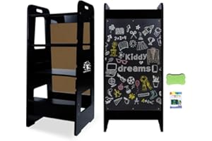 Kiddy dreams Torre di apprendimento Montessori, Sgabello in legno regolabile in altezza per bambini, Aiuto in cucina per il bambino, Sedia Montessori pieghevole Leea con convertibile