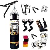 Heavy Filled 17 Piece 5ft Boxing Punch Bag Set Gloves Bracket Chains MMA Pad