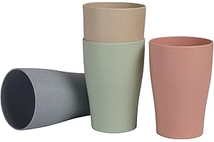 WANBY Bicchieri in plastica set di tazza e piattino bicchieri da bere lavabili in lavastoviglie per acqua succhi di frutta cocktail campeggio portatile (375ml 4 Pezzi)