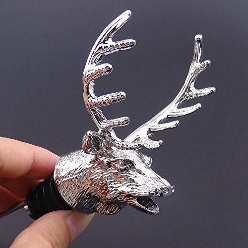 FREEMASTER Flaschenverschlüsse Weinausgießer Hirschkopf Stopper Wein und Bier (Schwarz Deer) - 2