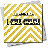 Happy Birthday Great Grandad, Yellow Chevrons, Greeting Card with Text Foiled in Shiny Gold