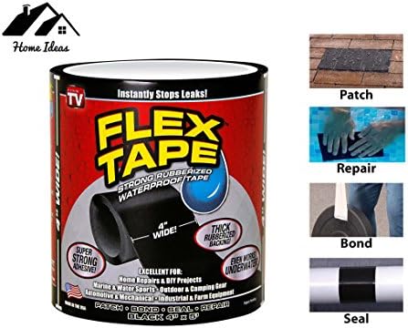 Home Ideas 4" x 5' | 4 Inch x 5 Foot FLEX TAPE Strong Seal Waterproof Rubberized Tape- AS SEEN ON TV