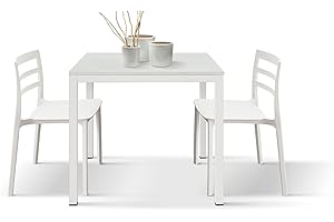 PAZZO DESIGN Tavolo Fisso Massimo, Tavolino Da Bar, Tavolo Da Ristorante, 80 x 80 x 75 cm, Bianco Frassinato, Base Bianca - id_2110