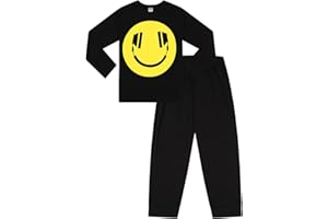 ThePyjamaFactory Pyjama cool pour garçon avec casque Happy Face Noir 11 à 16 ans