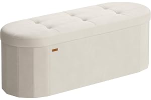 SONGMICS Förvaringsbänk, Oval Sittpuff med Förvaring i Sammet, 110 L