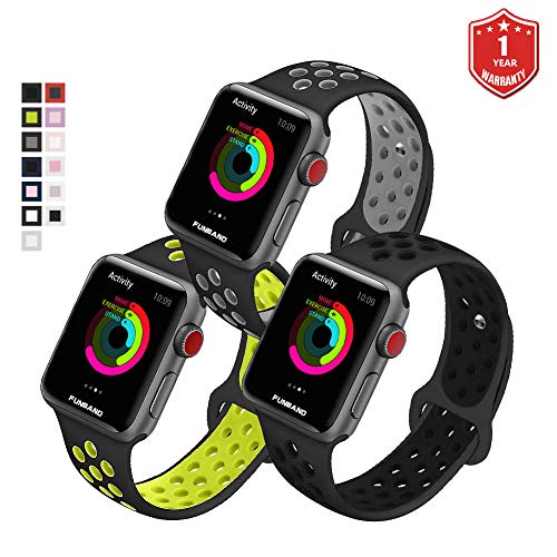 FunBand Strap Replacement for Apple Watch,Easy Adjust Breathable with Ventilation Holes Style Edition Sport Soft Silicone Bracelet Band (38 mm or 42 mm) for Apple Watch Series 3,Series 2,Series 1