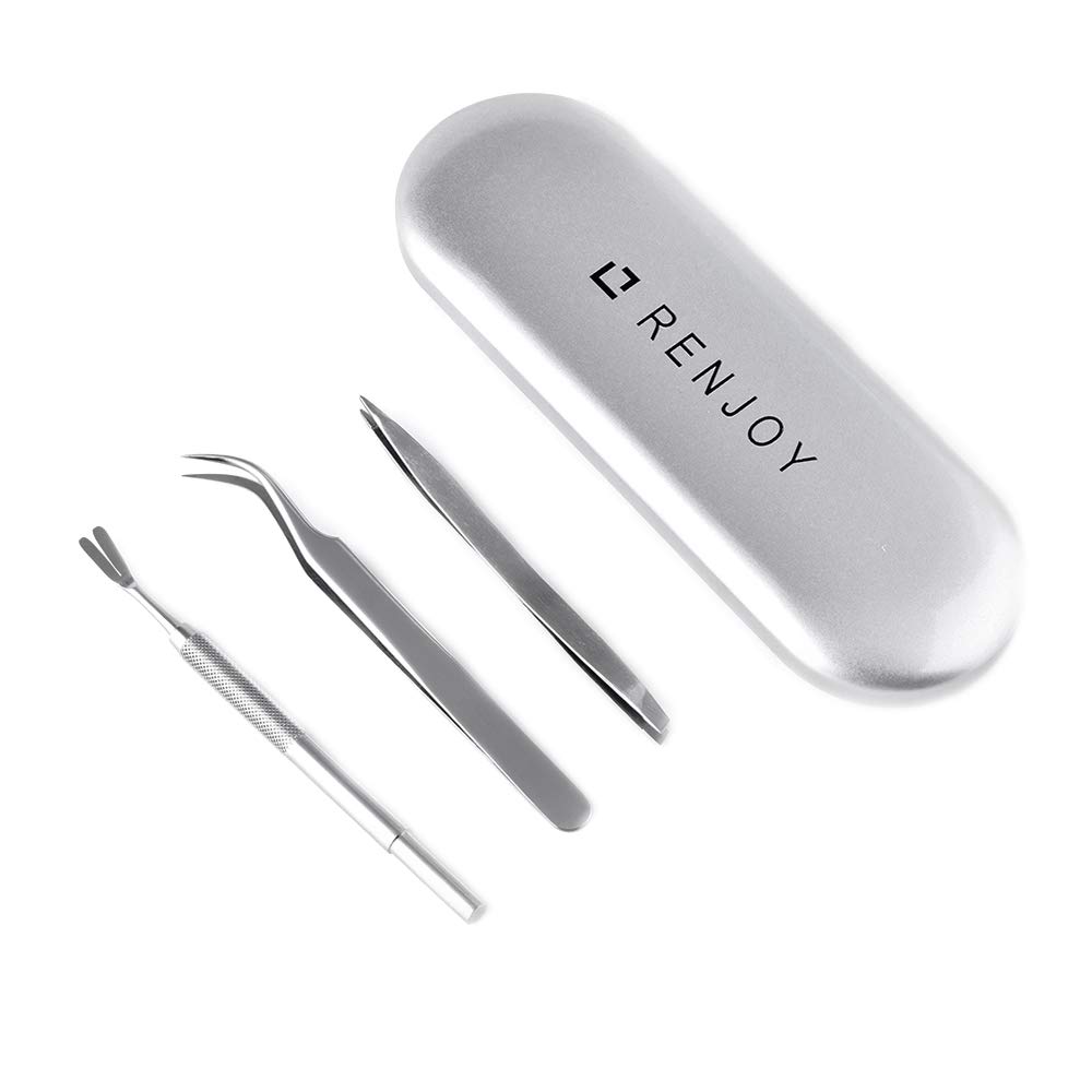 Renjoy Tick tweezers, tick tweezers, tick remover for dog/cat/humans in premium tick remover set with storage box.