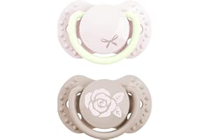 Difrax LOVI Tétine Nouveau-né - Sucette Dynamique pour Bébé Naissance - Rose - 2 Piéces - Sucette phosphorescente, Facile à Accepter, Sans BPA, Silicones de haute qualité et durables