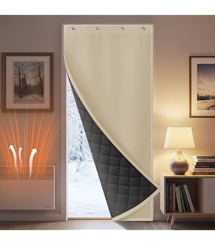 Rideau Thermique Isolant Porte Fenêtre - L80 X H204 Cm - Coupe-Vent, Anti-Froid, Imperméable - Gris - 1 Pièce