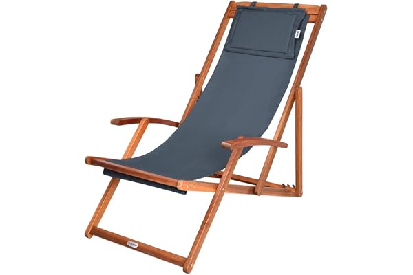 Casaria® Chaise Longue Pliante en Bois Anthracite Chaise de Plage 3 Positions Chilienne transat Jardin Exterieur