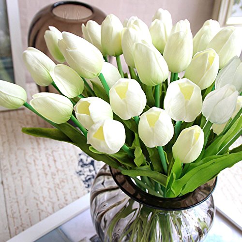 Mutterstag Blume mit Blättern für Hochzeits-Blumenstrauß Dekoriere Kunstblumen in 7 Farben (weiss, 6)