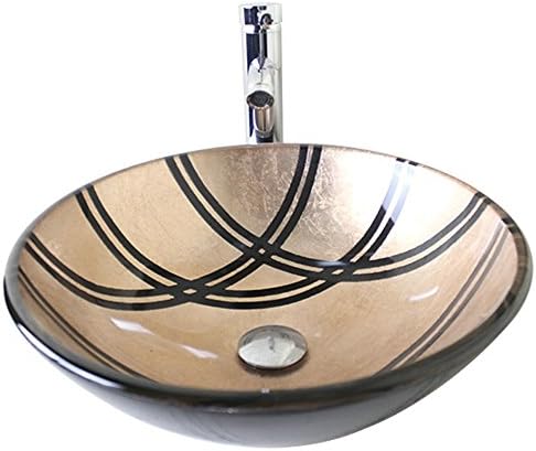 Homelavafans Fashion Yellow-Brown Round Streak design Tempered Glass Basin Sink Bathroom Sink High upright Faucet Set