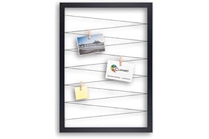 CLAMARO 'Collage Flex' Fotohalter 50x70 cm | Schwarz Matt | Bilderrahmen Fotorahmen Collage mit Gummibändern und Foto Holzklammern | Ideal als Galerie für Fotos oder Postkarten