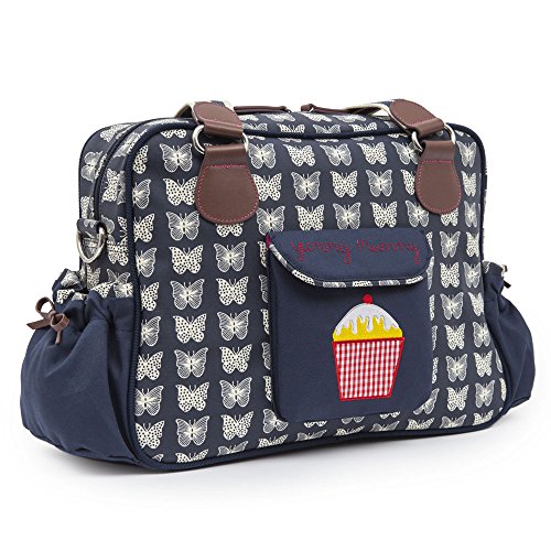Pink Lining Yummy Mummy Cream Butterflies Changing Bags (Navy)