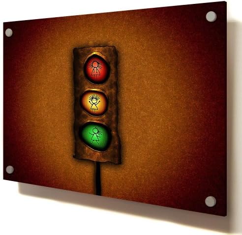 Traffic Light Stick Men, Size: 44" x 30" (110cm x 75 cm Approx), Abstract Modern Perspex Acrylic Art Print (PERSPEX MOUNT)