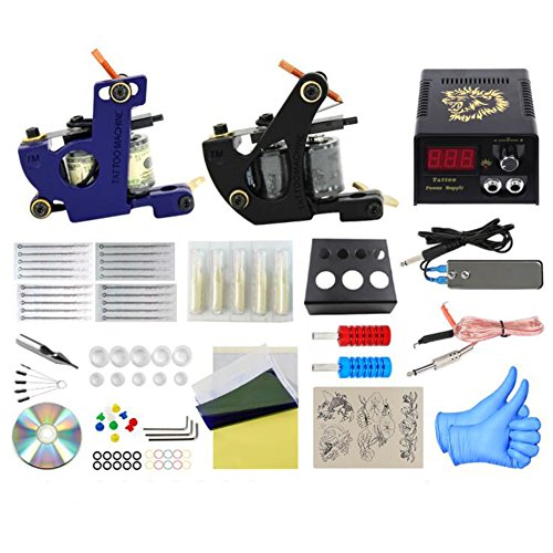 Zwang Tattoo Equipos del Tatuaje Completo 2 Maquina De Tatuaje Fuente De Alimentacion Pedal Agujas Grips Consejos