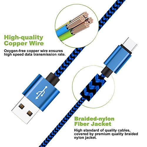 USB Typ C Kabel [Ultra Durable] H quadratic Nylon geflochten – für Huawei P9, Nexus 6P, Nexus 5X, Oneplus 2, neues Macbook, ChromeBook Pixel, Nexus 5X / 6P, OnePlus 2/3, (Länge 1M Farbe Blau) - 4