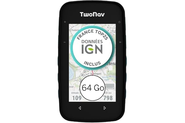 TwoNav Cross Plus (64 Go) + Carte 5 Dalles de France IGN Top25, GPS de Sports avec écran 3,2 Pouces pour VTT, vélo, Trekking ou randonnée