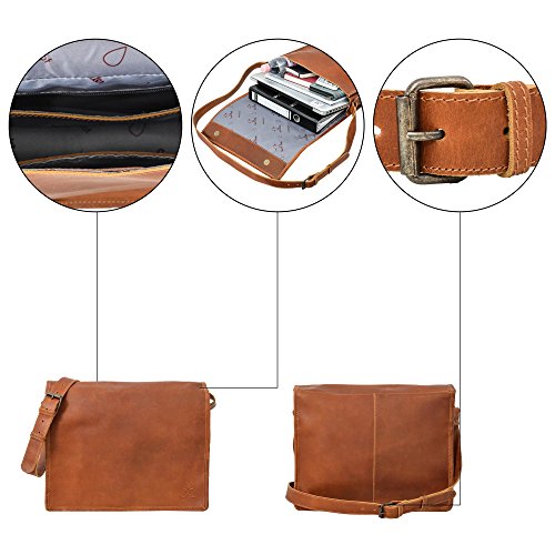 Ledertasche Gusti Leder „Mitch“ Laptop-Tasche Damen Herren Wasserfestes Innenfutter Unitasche Notebook Aktentasche Businesstasche Schultertasche Umhängetasche Groß 15 Zoll 2U4-26-5 - 3