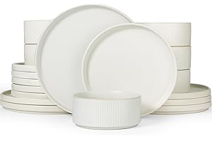 Richmount Star Plates and Bowls Set, 18 Pieces Dinner Sets for 6 People, Stoneware Dinnerware Sets with Dinner Plates/Salad Plate/Cereal Bowls, Dishwasher & Microwave Safe, Matte White