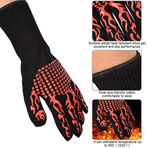 détail Gants Silicone Gants de barbecue résistants à la chaleur extrême de 500 ℃ / 932 Anti cuisinières au four antidérapantes faisant la cuisine